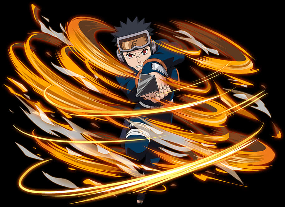 Animated Ninjawith Fire Whirlwind PNG image