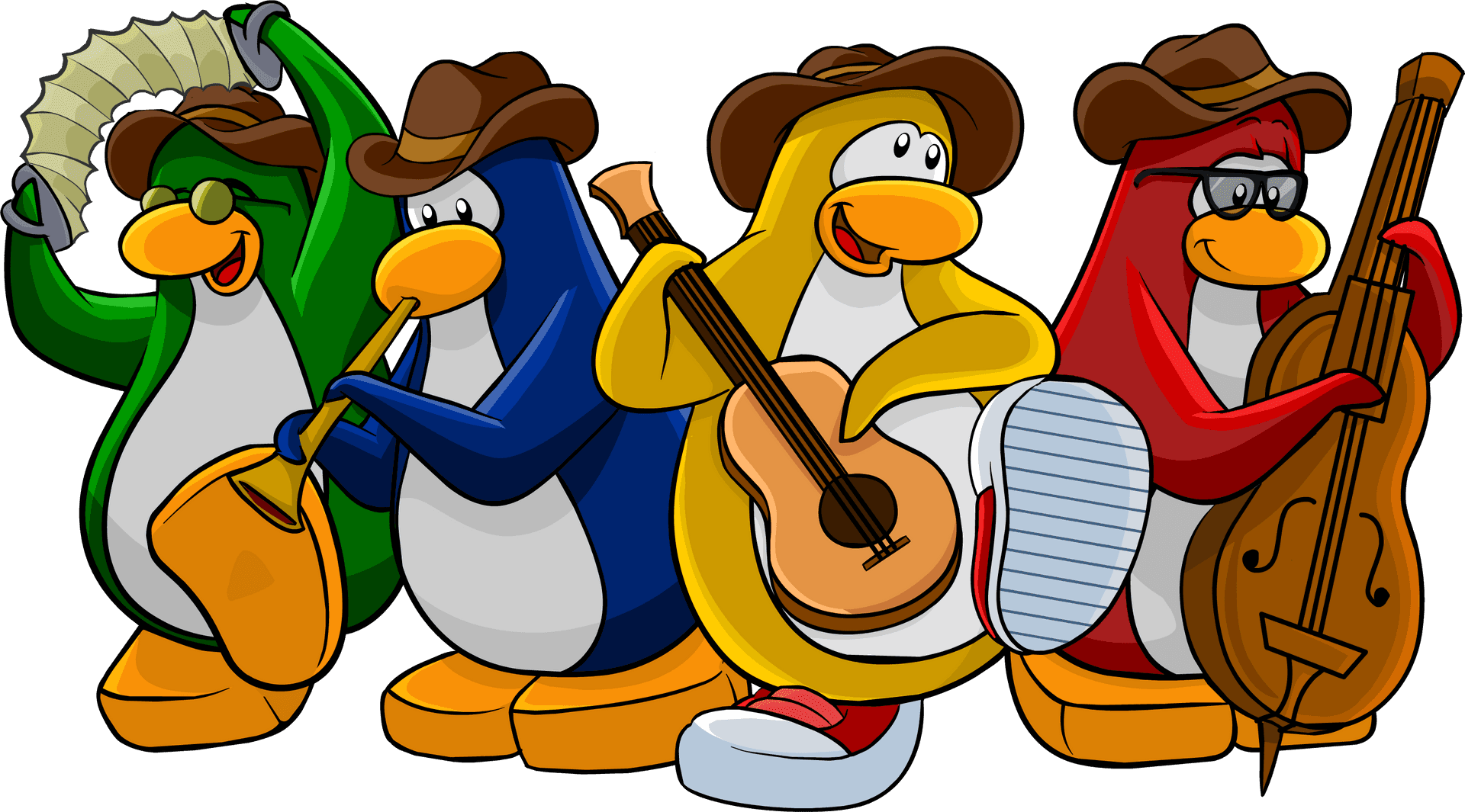 Animated Penguin Band Illustration PNG image