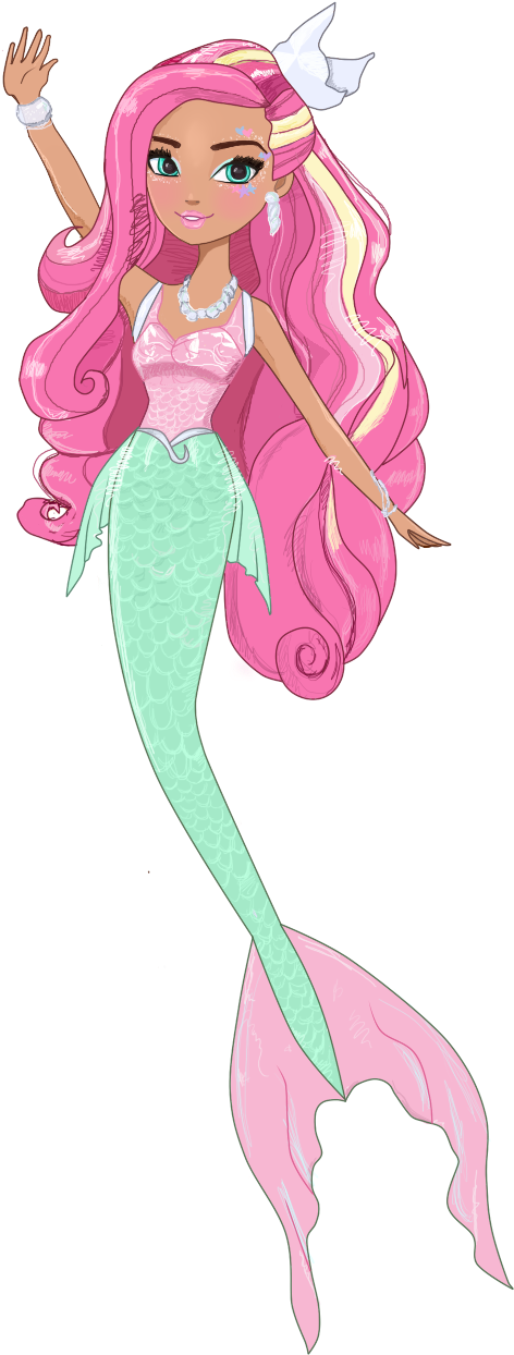 Animated Pink Haired Mermaid PNG image