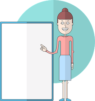 Animated Presenter Girl Pointingat Blank Board PNG image