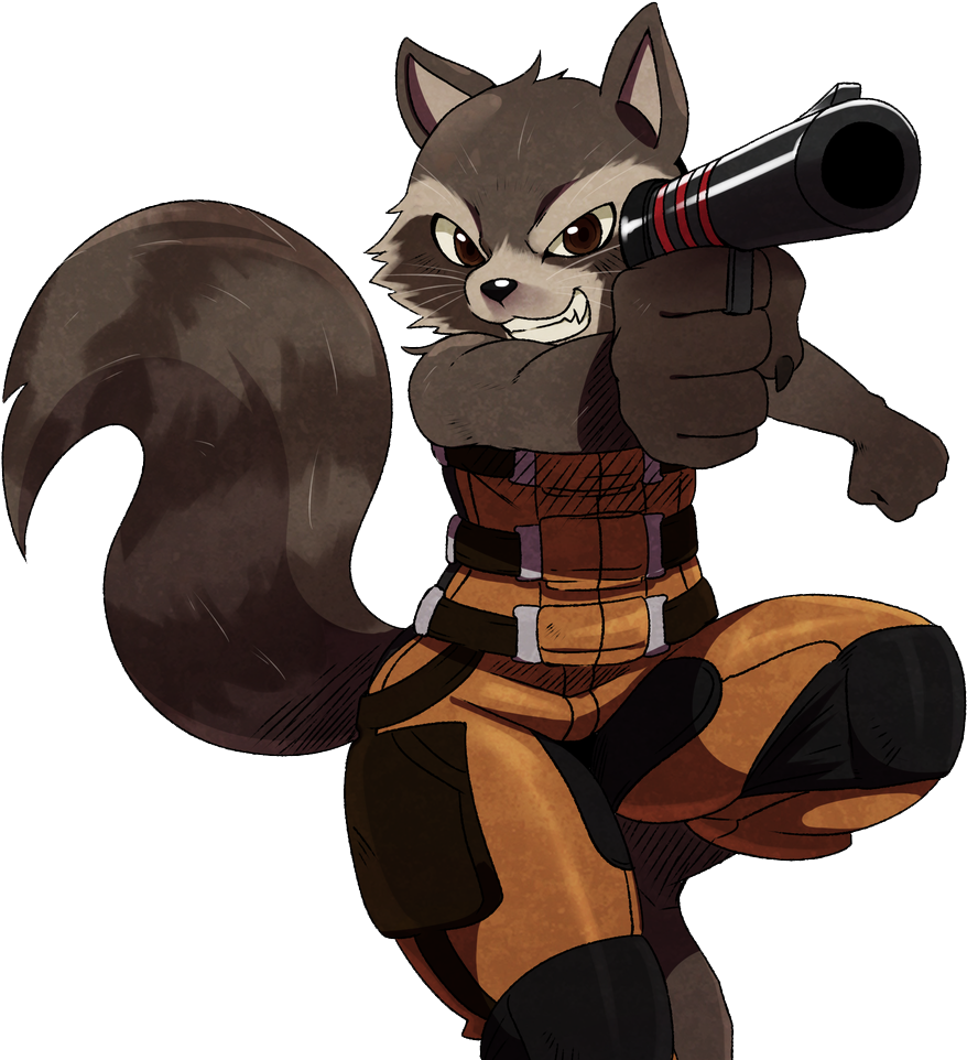 Animated Raccoon Hero With Gun PNG image