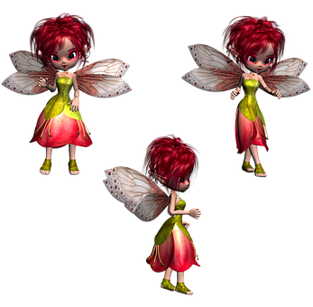 Animated Red Haired Fairy Multiple Poses PNG image