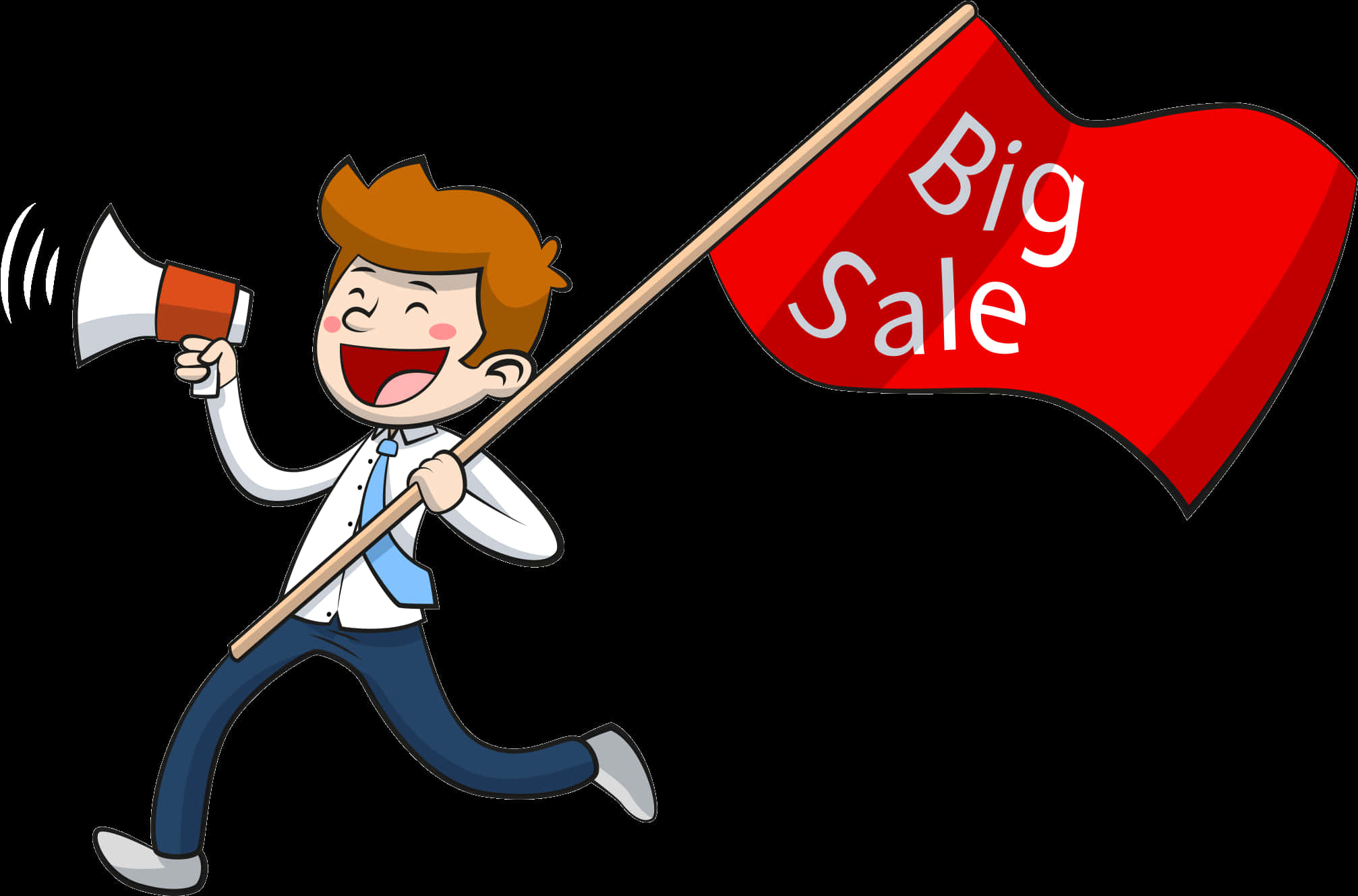 Animated Salesman Promoting Big Sale PNG image