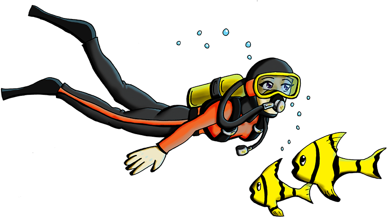 Animated Scuba Diverwith Fish PNG image