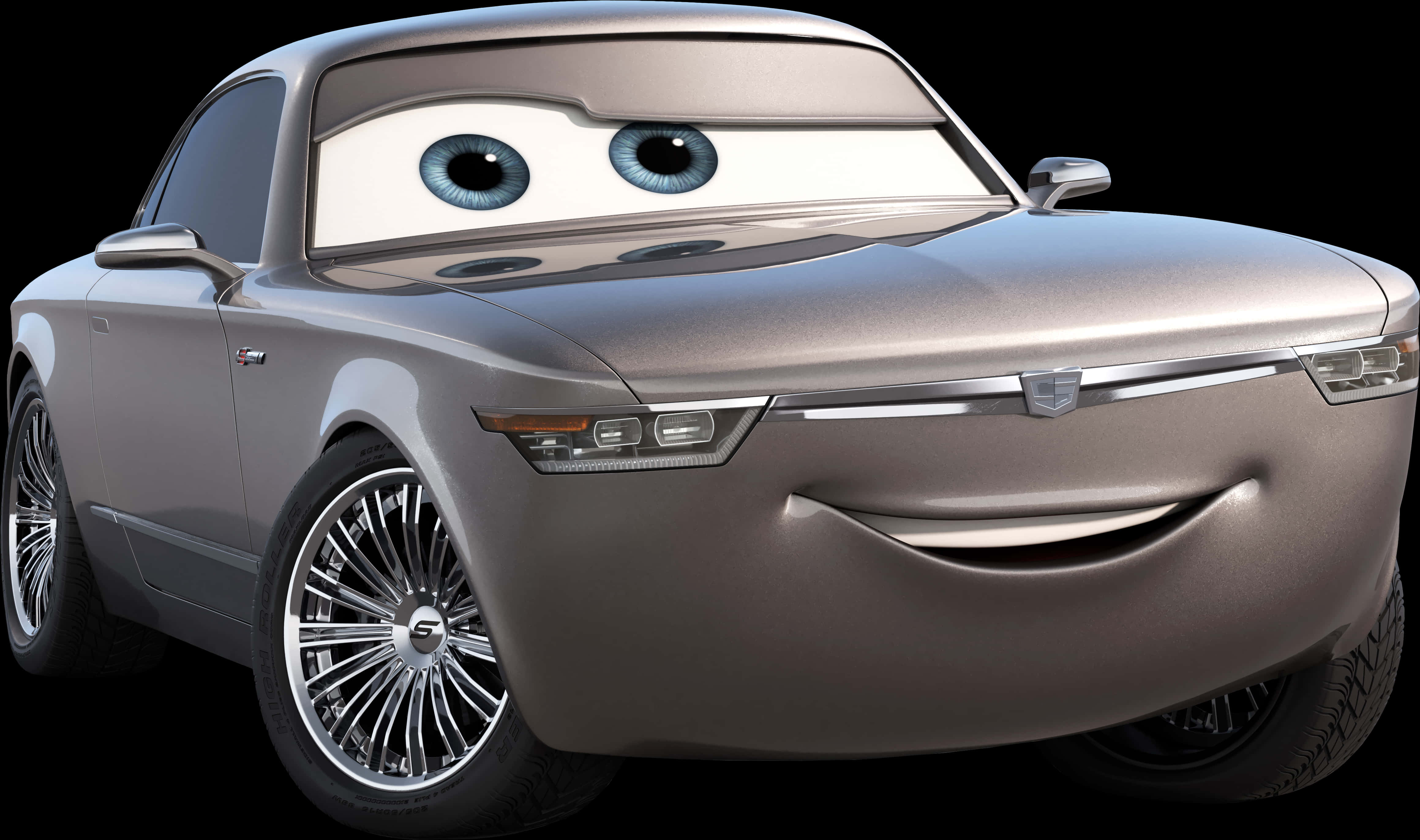 Animated Silver Car Character PNG image