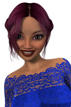 Animated Smiling Womanin Blue Dress PNG image