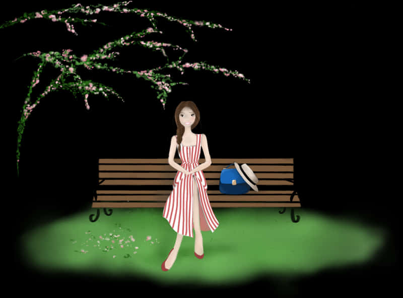 Animated Springtime Park Bench Scene PNG image