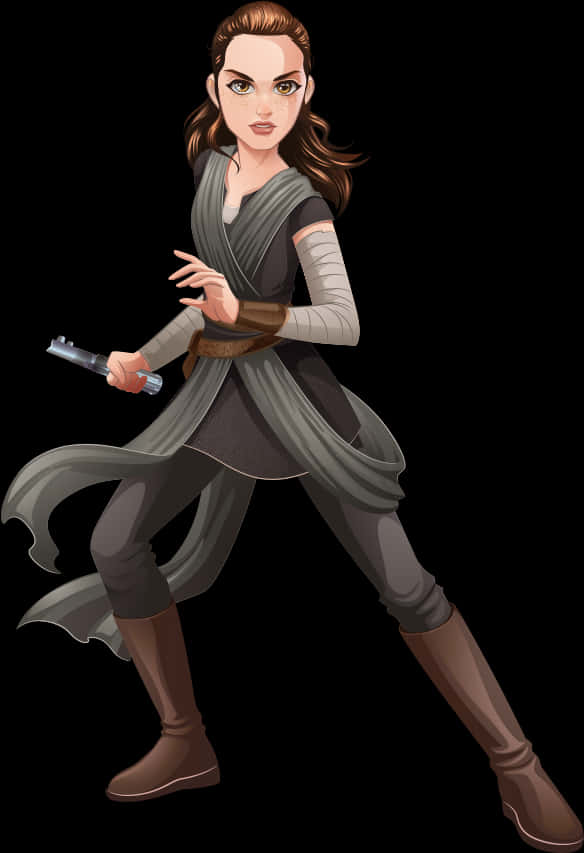 Animated Star Wars Female Character With Lightsaber PNG image