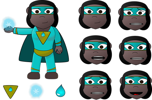 Animated Superhero Character Expressions PNG image