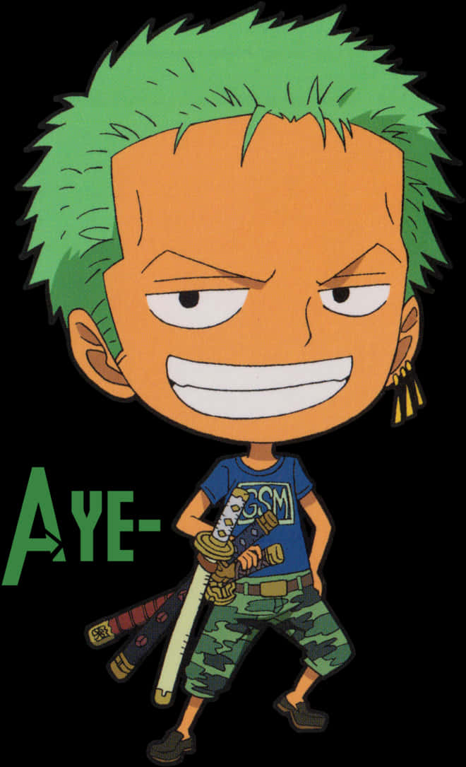 Animated Swordfighter Zoro Stance PNG image