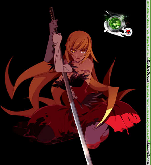 Animated Swordswomanin Red PNG image