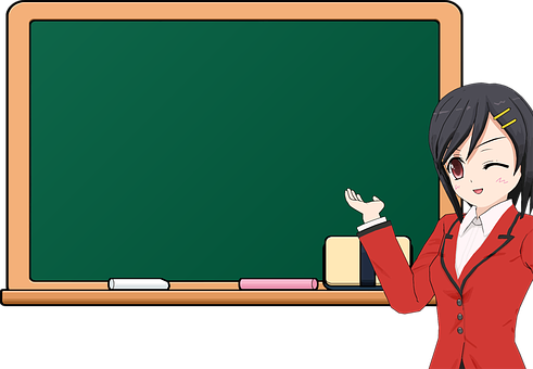 Animated Teacher Presenting At Blackboard PNG image
