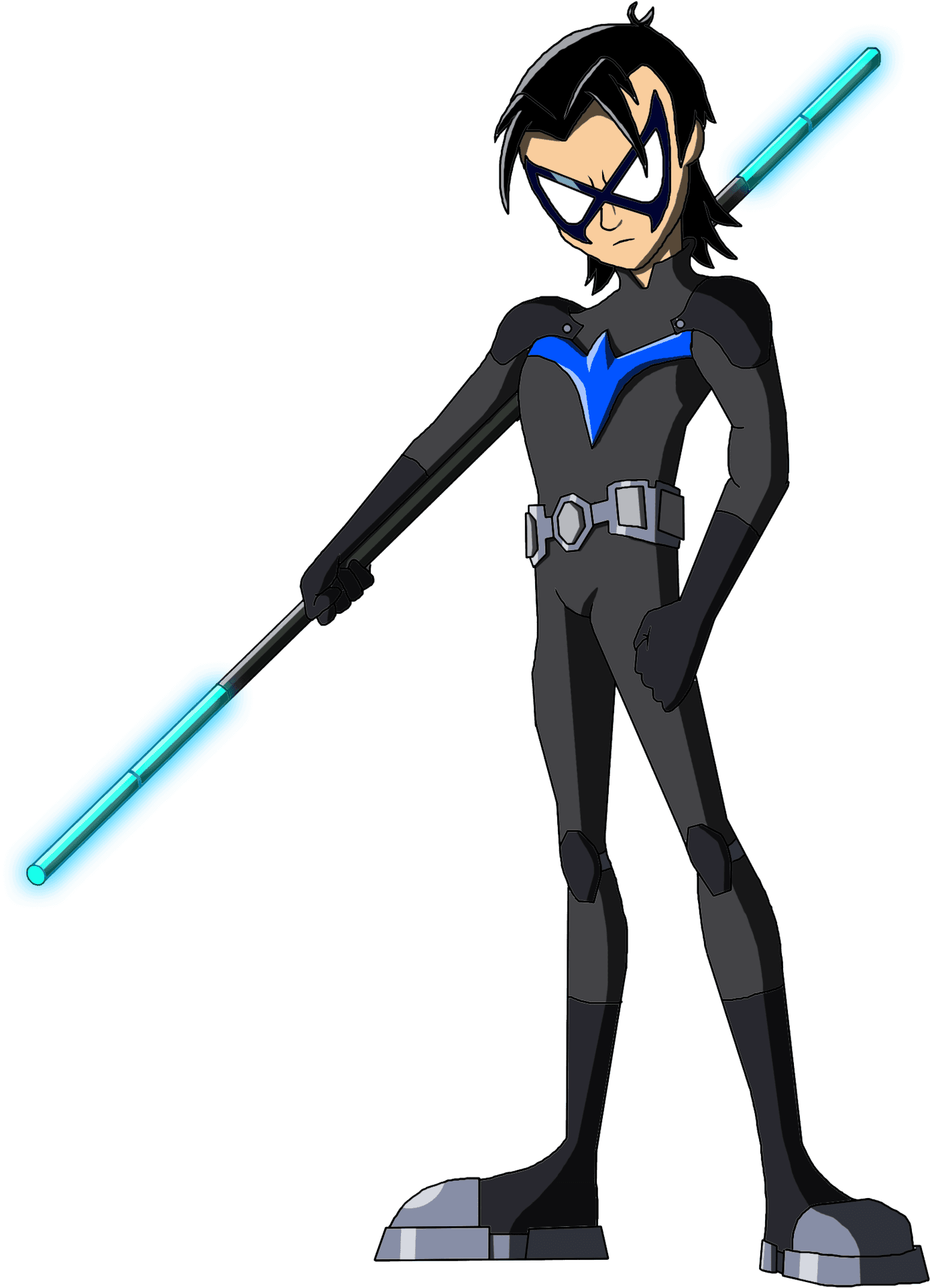 Animated Teen Hero With Energy Staff PNG image