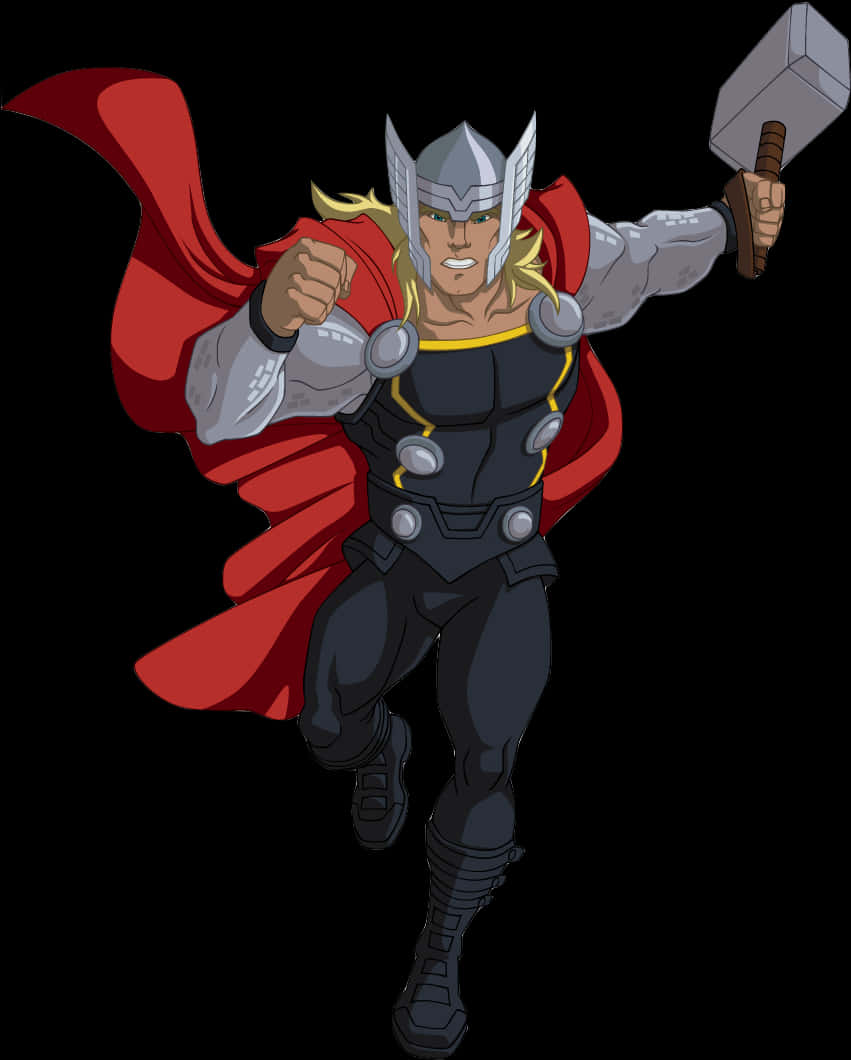 Animated Thor With Mjolnir PNG image