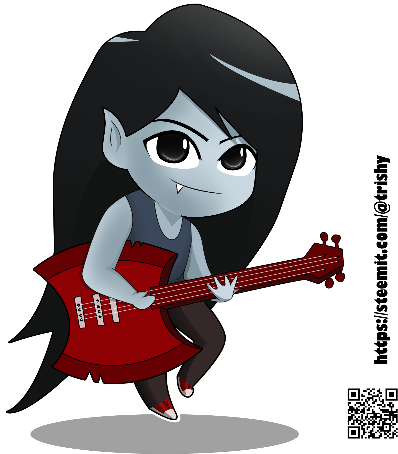 Animated Vampire Girl Playing Guitar PNG image