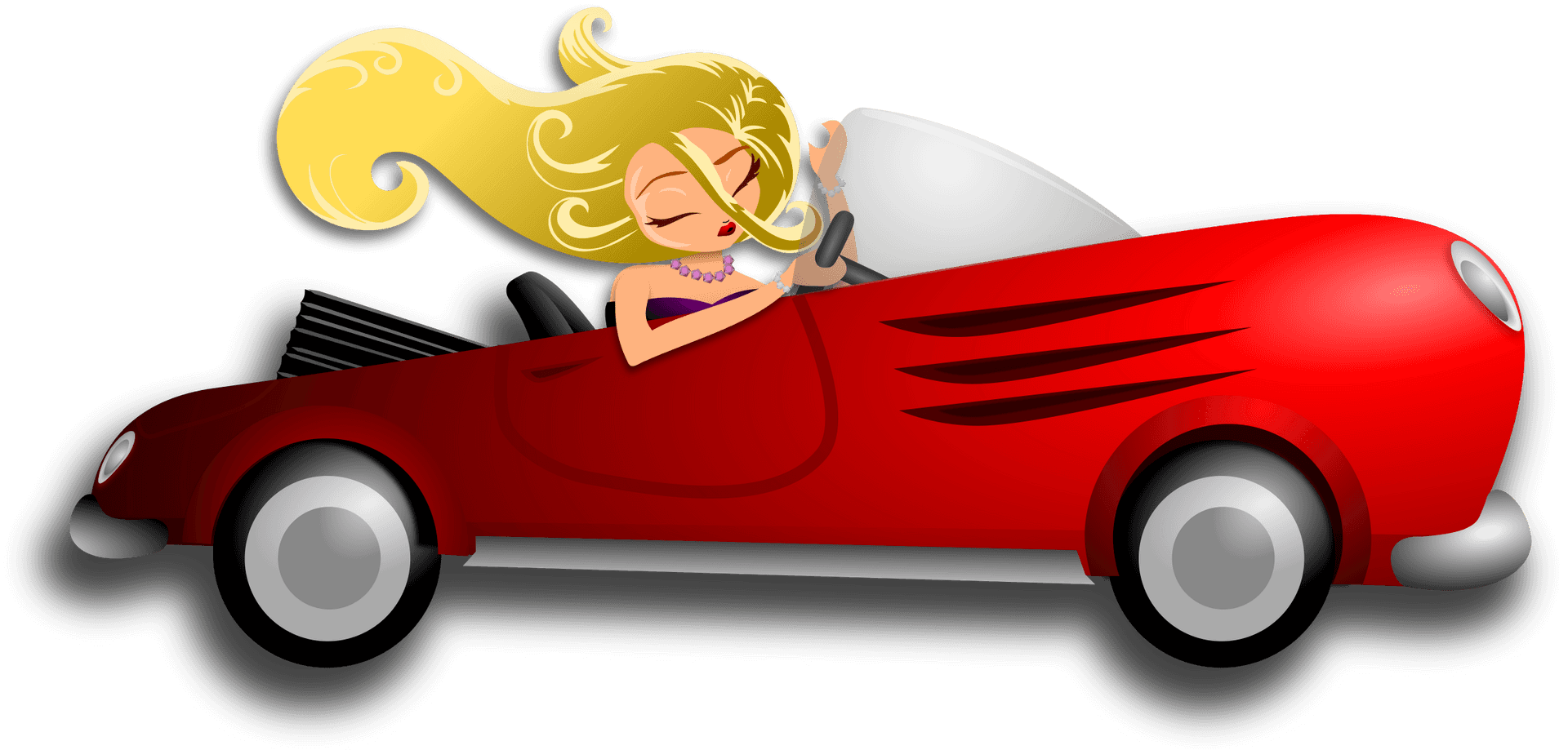 Animated Woman Driving Red Sports Car PNG image