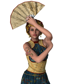 Animated Woman Holding Fan PNG image