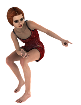 Animated Woman Pointing Red Dress PNG image