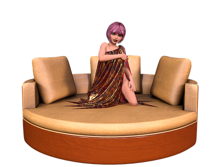 Animated Woman Sitting On Circular Couch PNG image