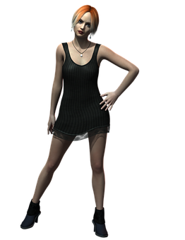 Animated Womanin Black Dress PNG image