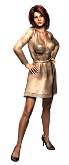 Animated Womanin Gold Dress PNG image