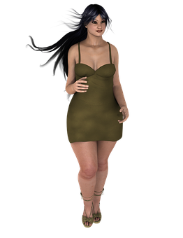 Animated Womanin Green Dress PNG image