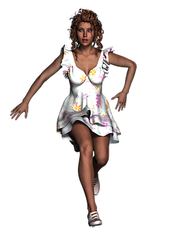 Animated Womanin Summer Dress PNG image