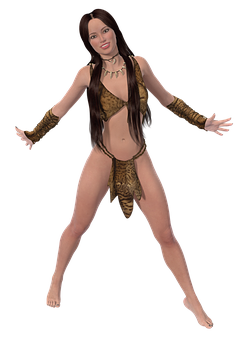 Animated Womanin Tribal Costume PNG image