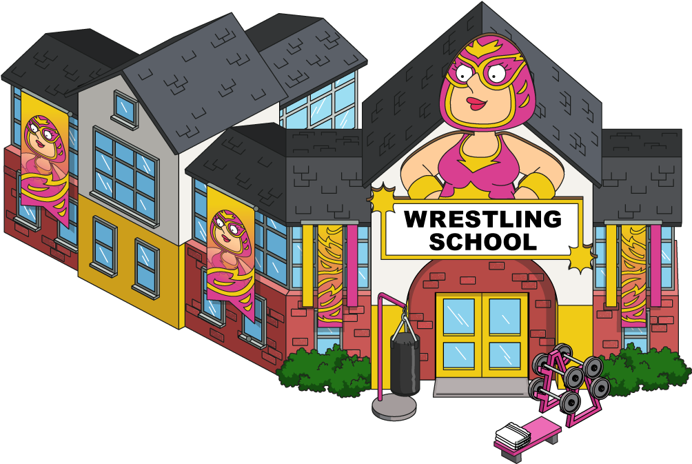 Animated Wrestling School Facade PNG image