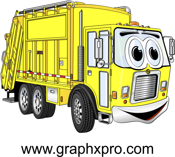 Animated Yellow Garbage Truck Cartoon PNG image