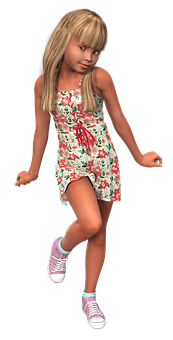 Animated Young Girlin Summer Dress PNG image