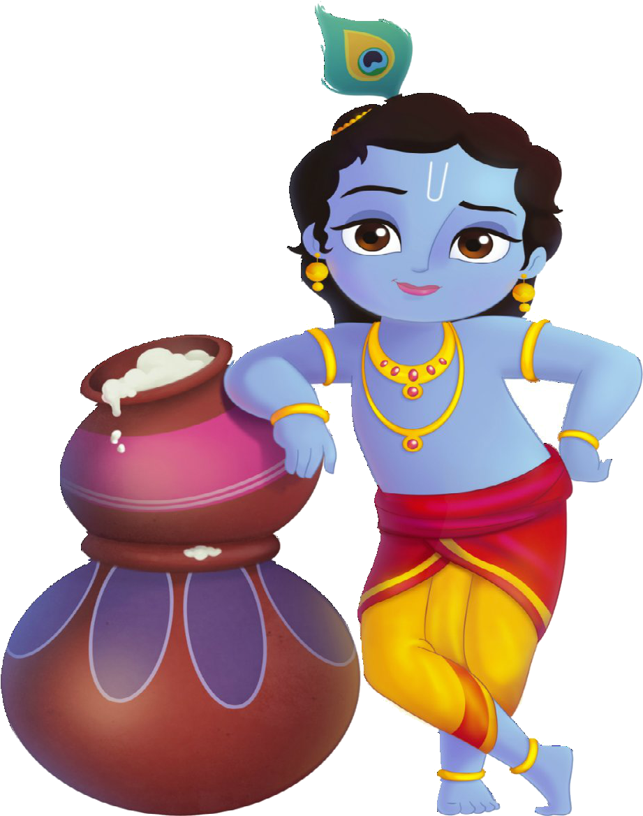 Animated Young Krishna With Pot PNG image