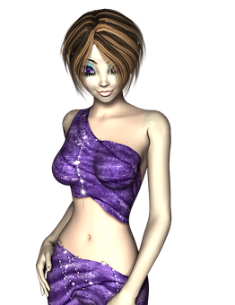 Animated3 D Model Smiling Woman Purple Dress PNG image