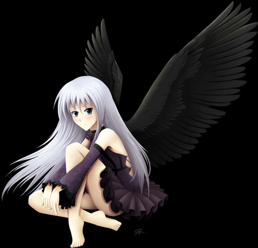 Anime Angelwith Black Wings PNG image