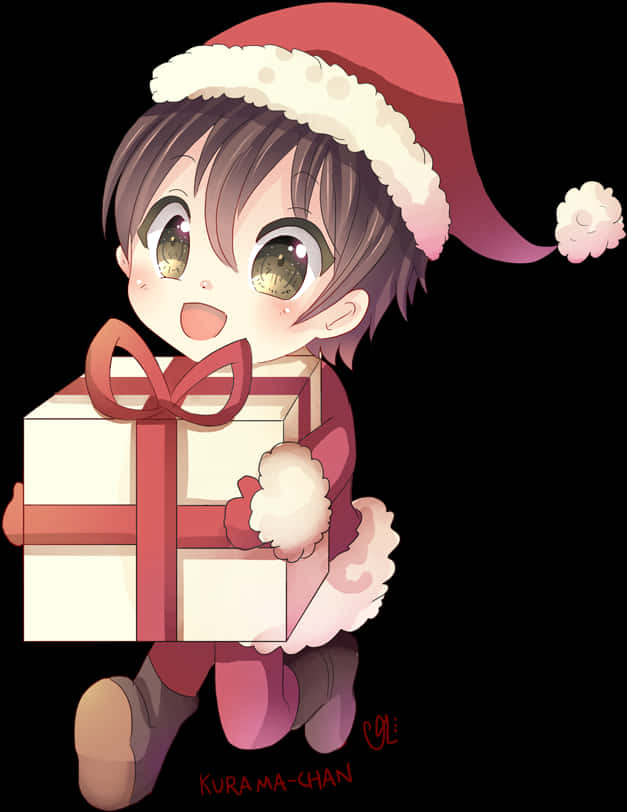 Anime Boy With Christmas Gift PNG image