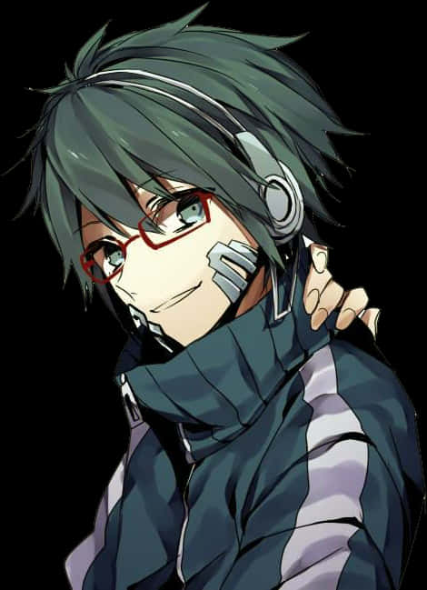 Anime Boy With Headphonesand Scarf PNG image