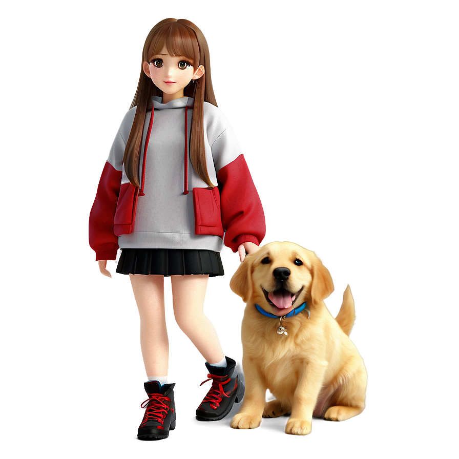 Anime Character With Pet Dog Png Ana PNG image