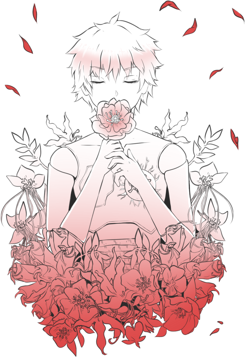 Anime Characterwith Flowerand Red Leaves PNG image