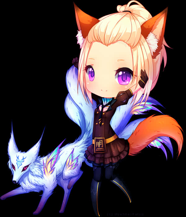 Anime Fox Girland White Fox Spirit PNG image