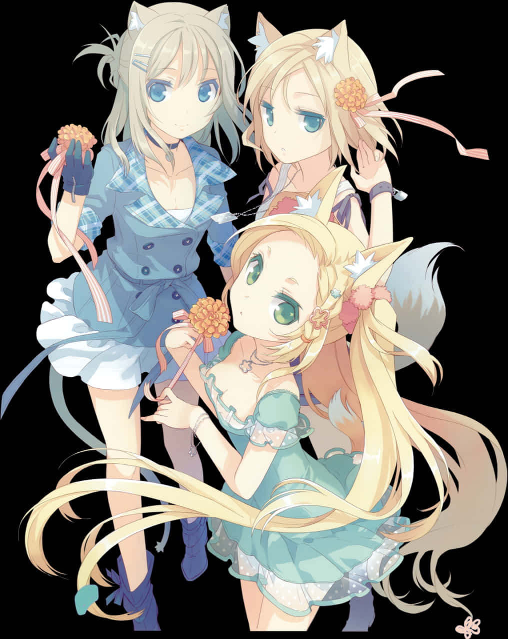Anime Friends With Floral Accessories PNG image