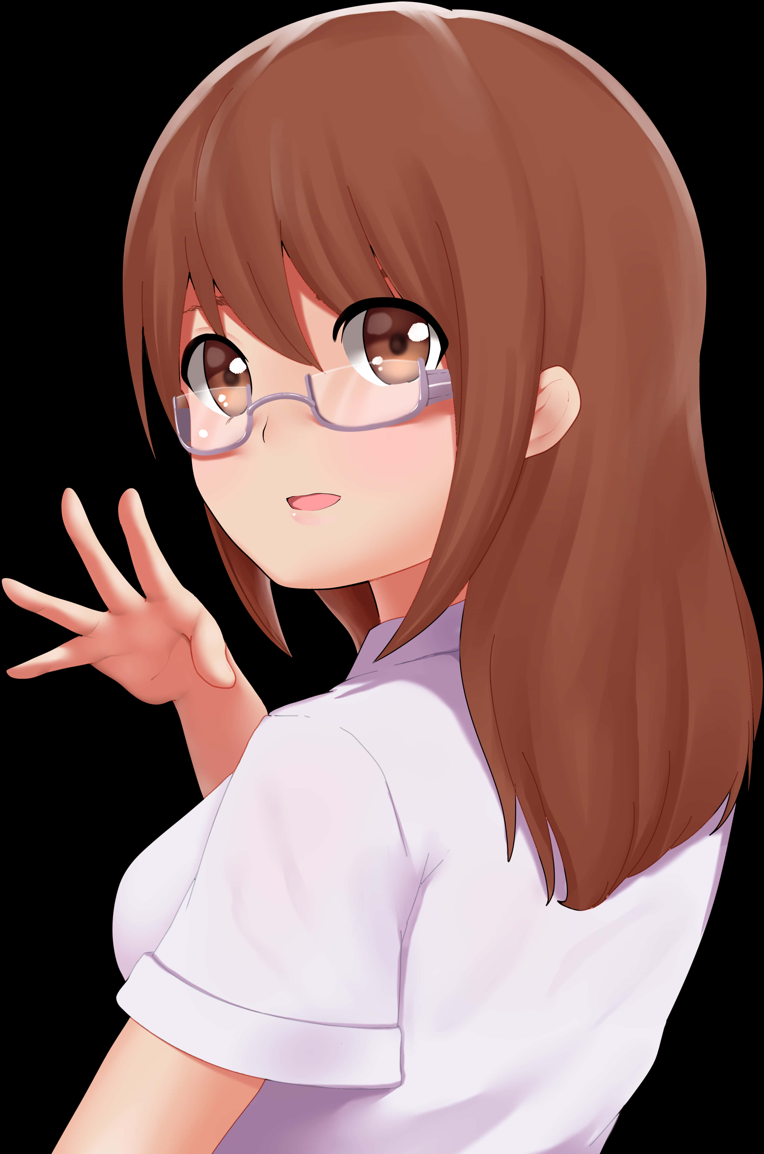 Anime Girl With Glasses Gesture PNG image