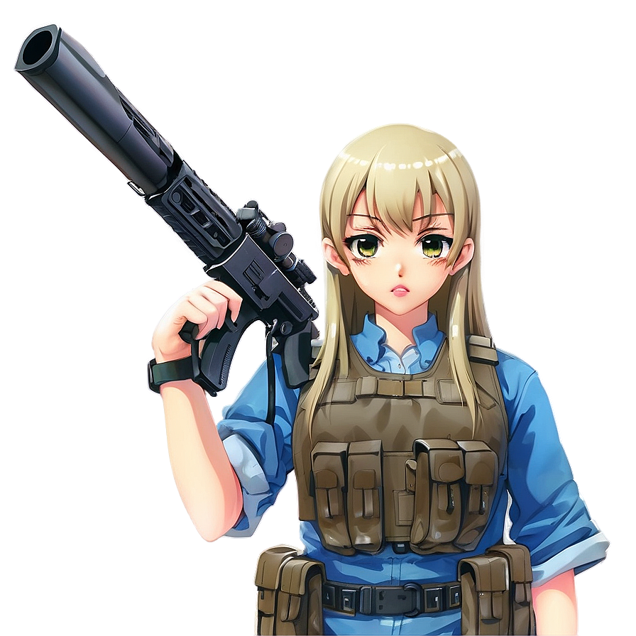 Anime Girl With Gun Png 05032024 PNG image
