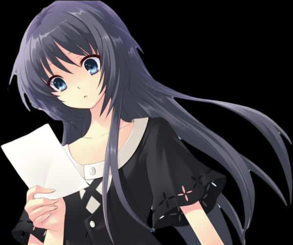 Anime Girl With Letter Black Dress PNG image