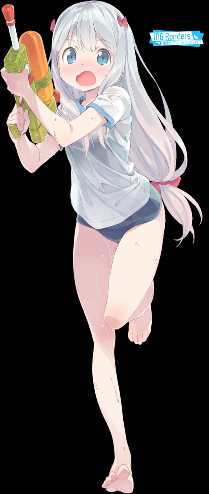 Anime Girl With Water Gun PNG image