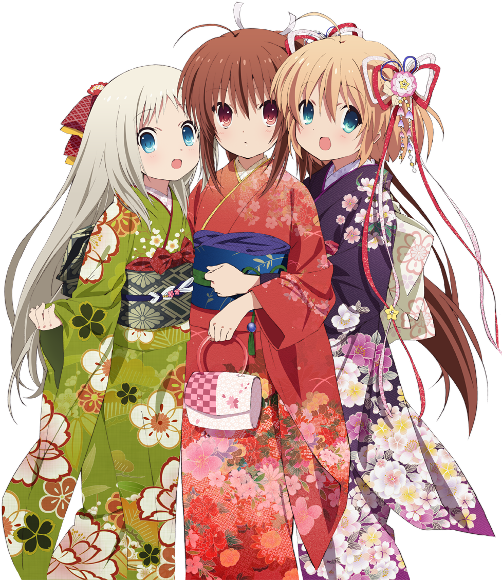Anime Girlsin Traditional Kimonos PNG image