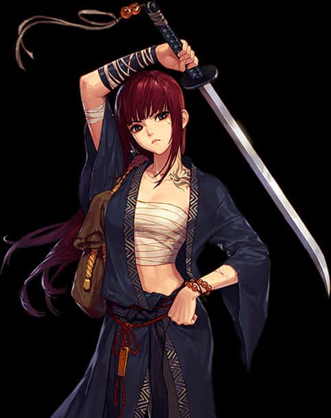 Anime Samurai Girlwith Sword PNG image