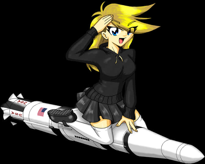 Anime Style Character Riding Missile PNG image