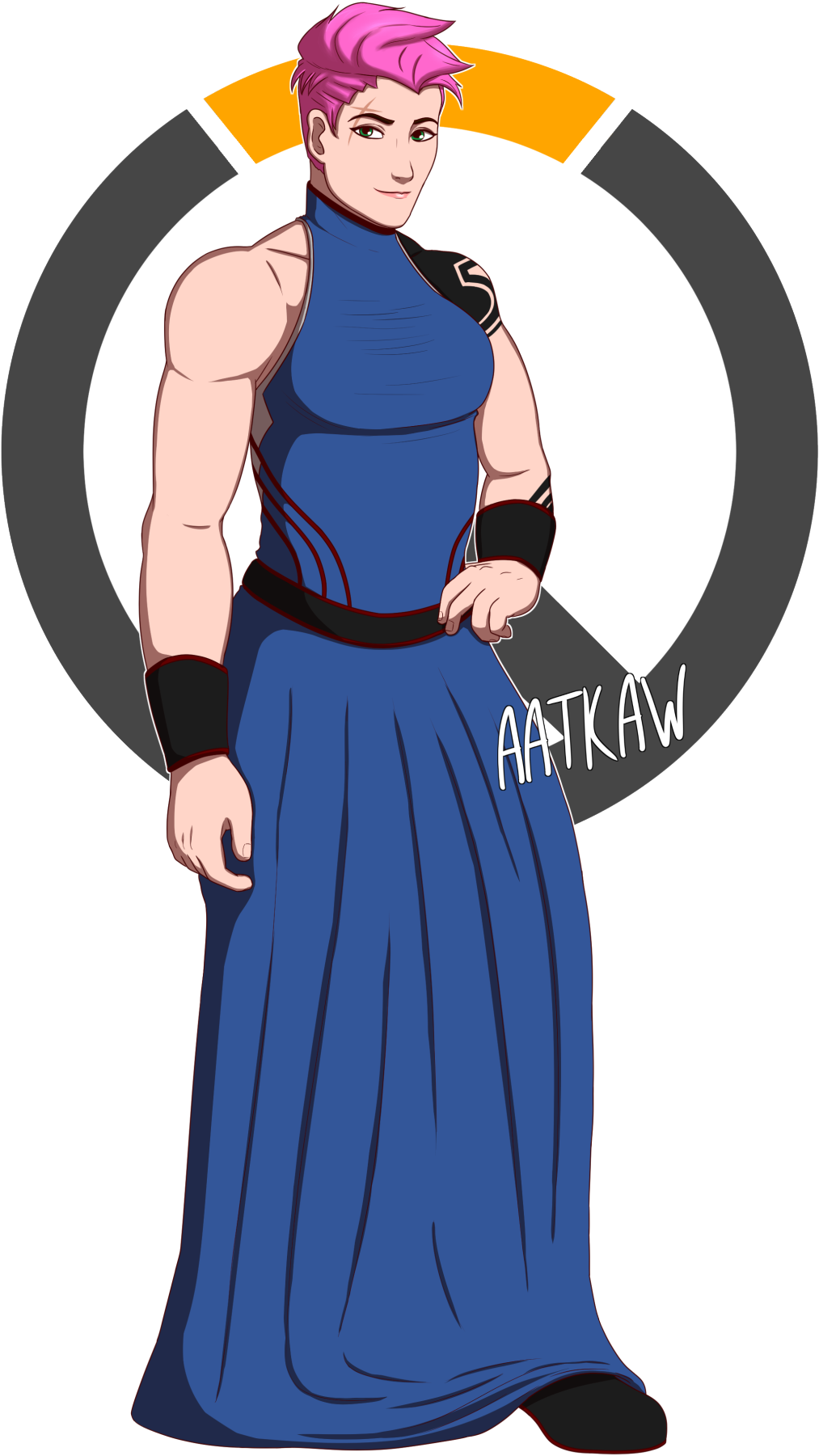 Anime Style Muscular Characterwith Pink Hair PNG image