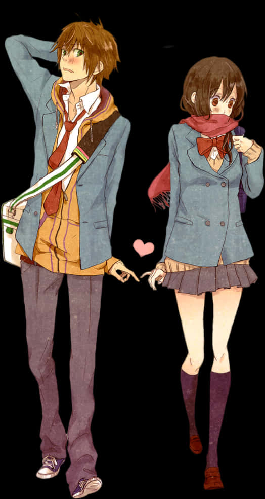 Anime Teen Couple Secret Love PNG image