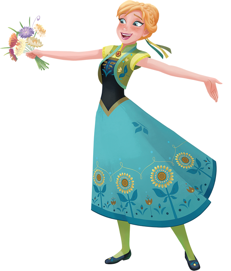 Anna Frozen Character Holding Flowers PNG image